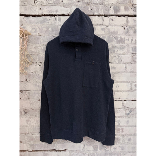 Men's navy heather Frenchloom hoodie by Relwen, featuring a comfortable fit and casual style with a soft fabric texture.
