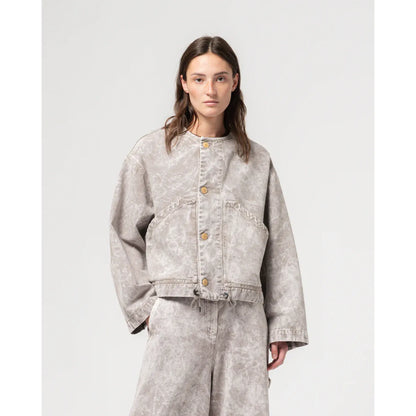 Women's G.O.D. Nuclear Canvas Jacket in grey marble with a stylish, textured fabric and modern design.