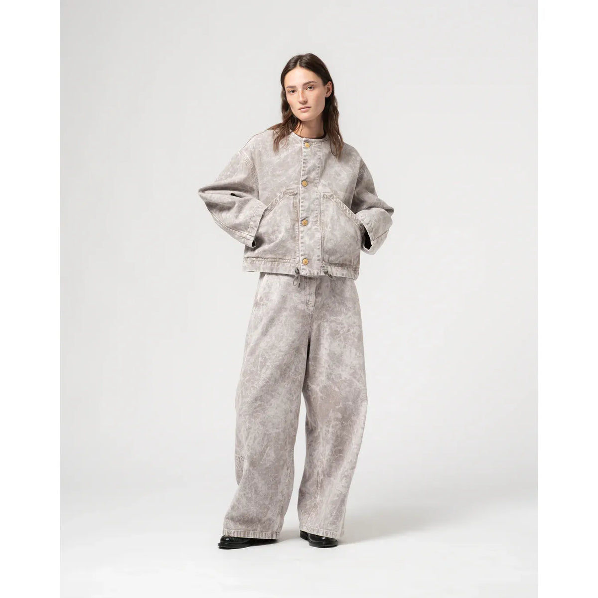 Women's G.O.D. Nuclear Canvas Jacket in grey marble with a stylish, textured design and modern fit.