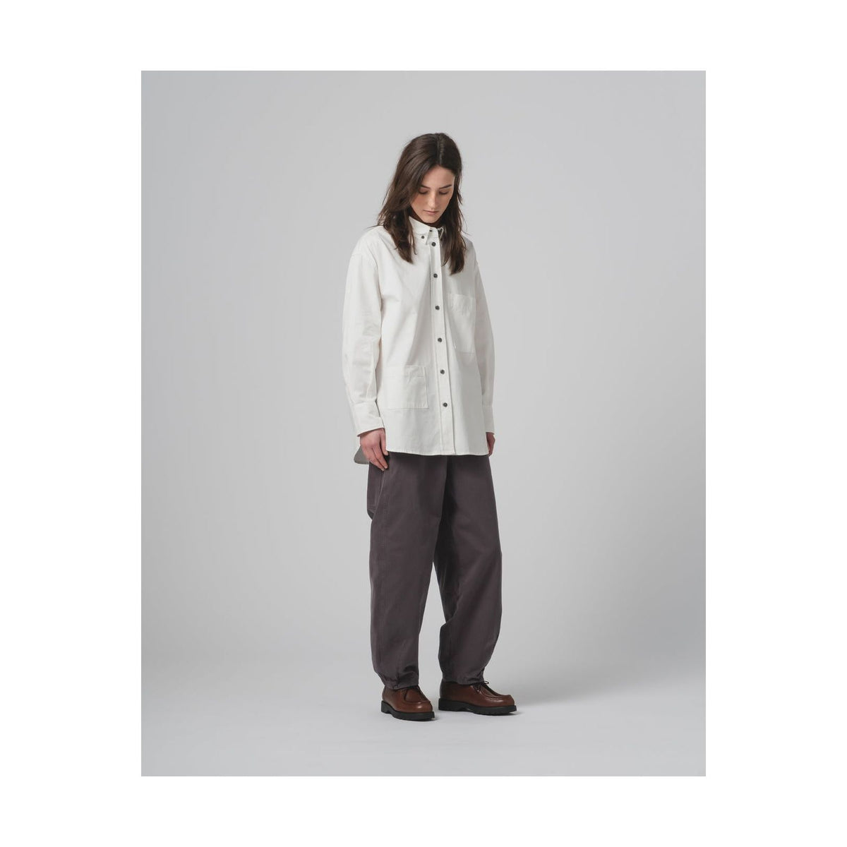 Women's G.O.D Pasha Satin Gabardine Pant in asphalt, featuring a tailored fit with satin finish and stylish design details.