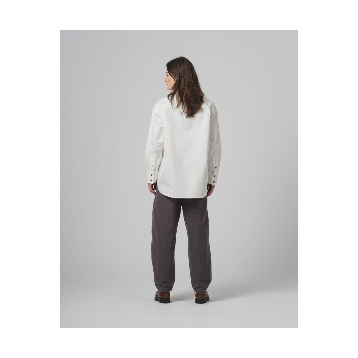 Women’s G.O.D Pasha Satin Gabardine Pant in Asphalt, showcasing sleek tailored fit and smooth satin finish from Girls of Dust.