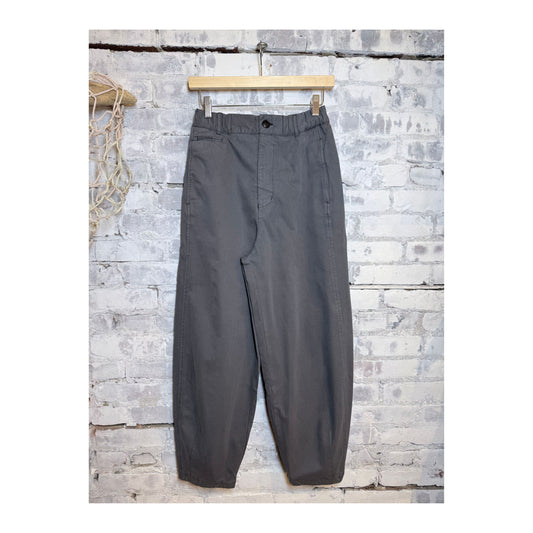 Women's G.O.D Pasha Satin Gabardine Pant in Asphalt, showcased with a tailored fit and smooth satin finish.