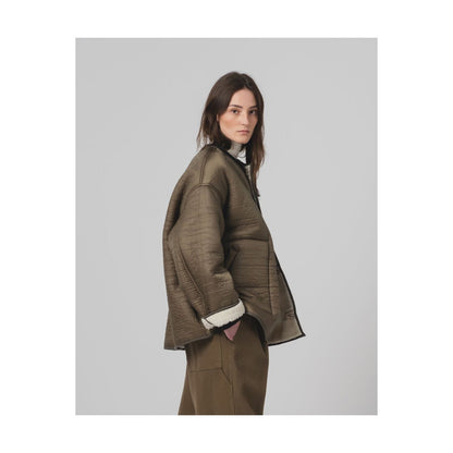 Girls of Dust G.O.D Women's Solar Piumino Nylon Jacket in Fossil and Off White, lightweight with a sleek design.