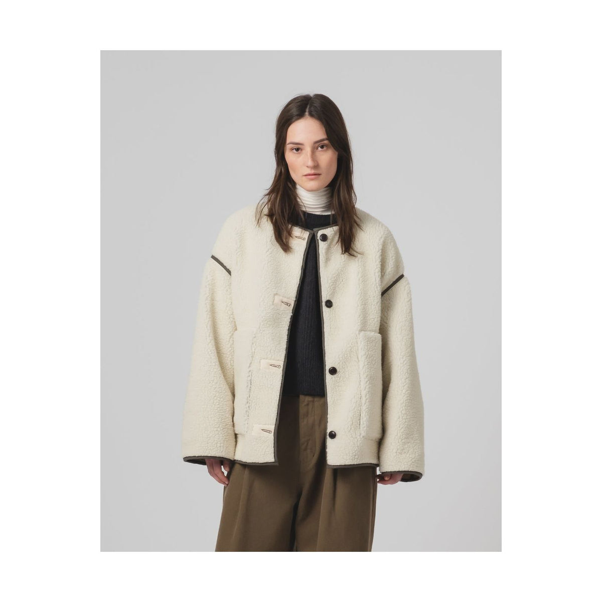 Women's G.O.D Solar Piumino nylon jacket in Fossil and Off White, lightweight and stylish with a padded, windproof design.