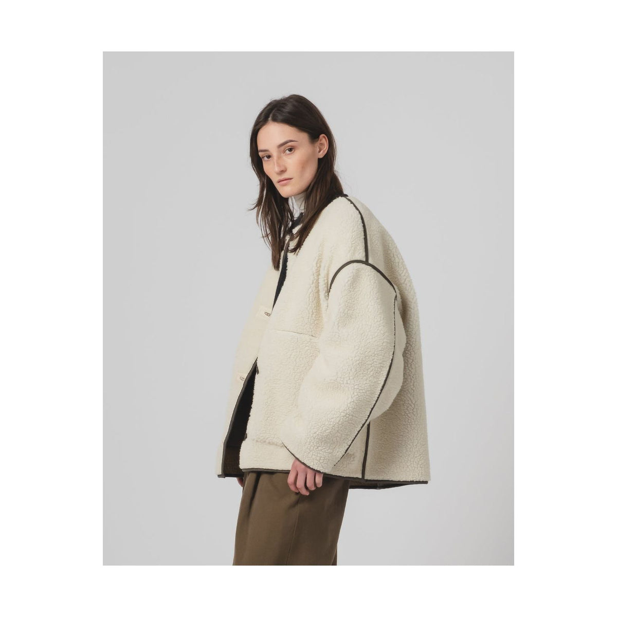 Women's G.O.D Solar Piumino nylon jacket in Fossil and Off White, lightweight and stylish with a sleek design.