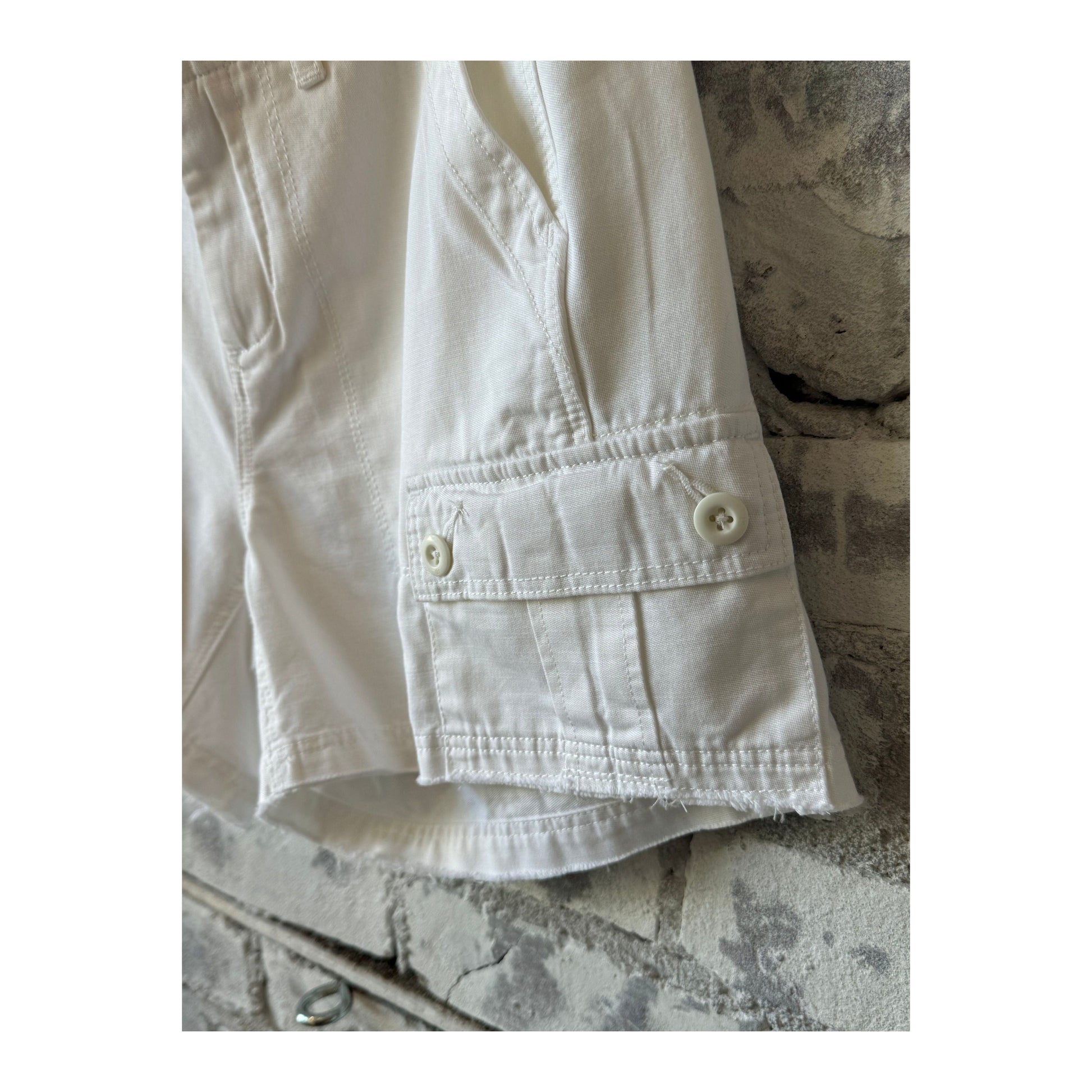 Women's white Drill Shorts by G1 Women's, casual denim-style shorts with a relaxed fit and front pockets.