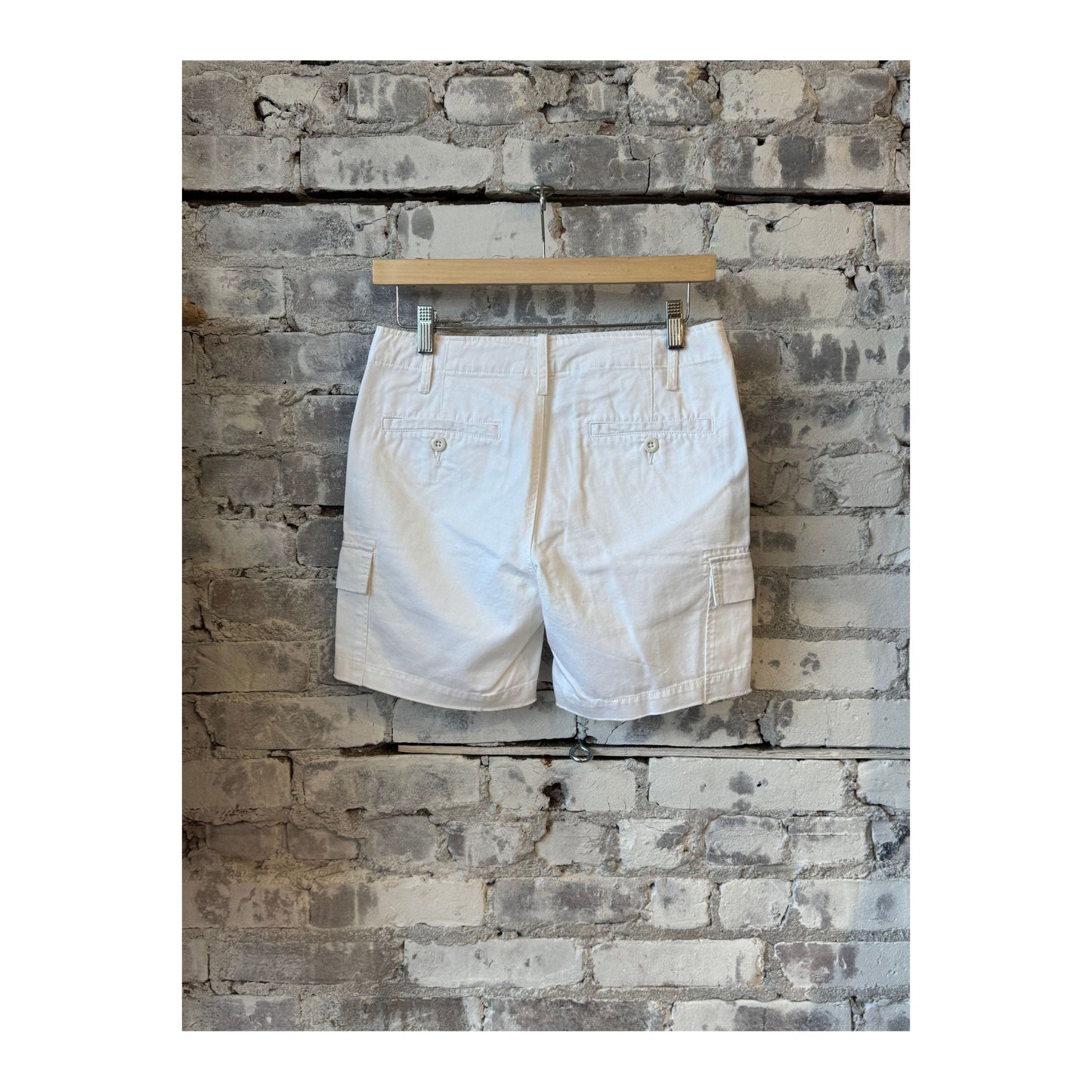 Women's white surplus cargo shorts by G1 Women's, featuring multiple pockets and a casual fit.