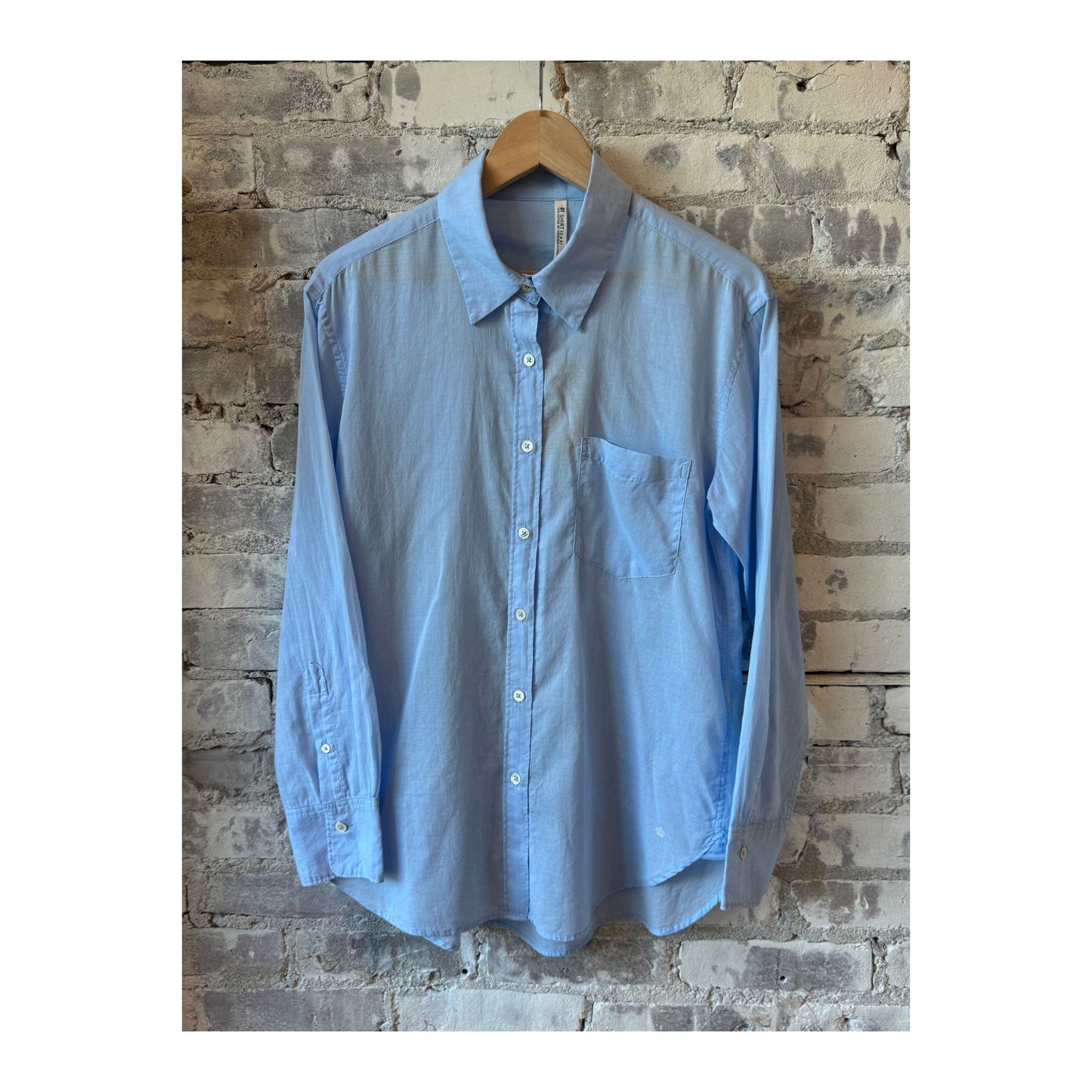Light blue women's Airy Shirt by G1 Women's in periwinkle color, shown flat with soft fabric and classic collar detail.