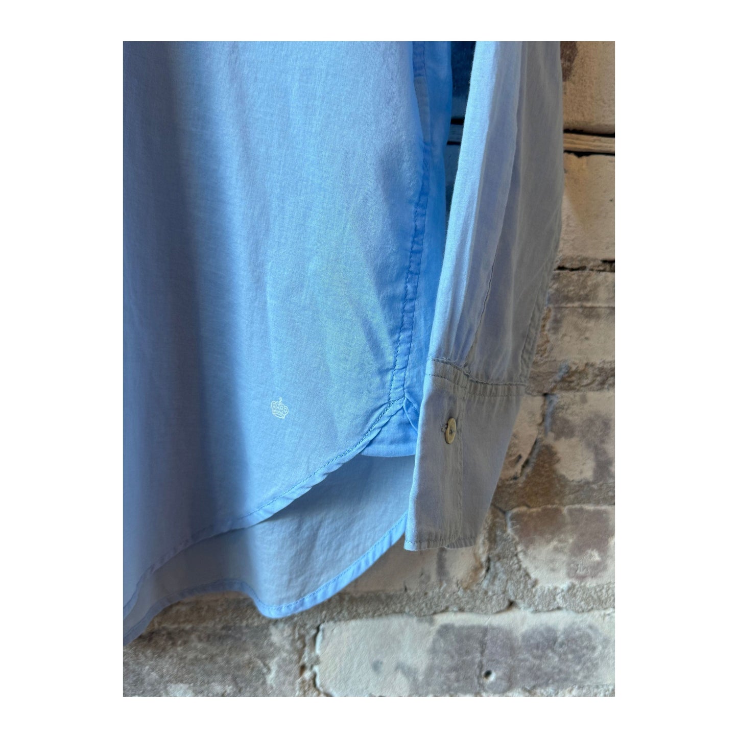 Women's airy periwinkle shirt by G1 Women's, showcasing lightweight fabric and relaxed fit on a model.