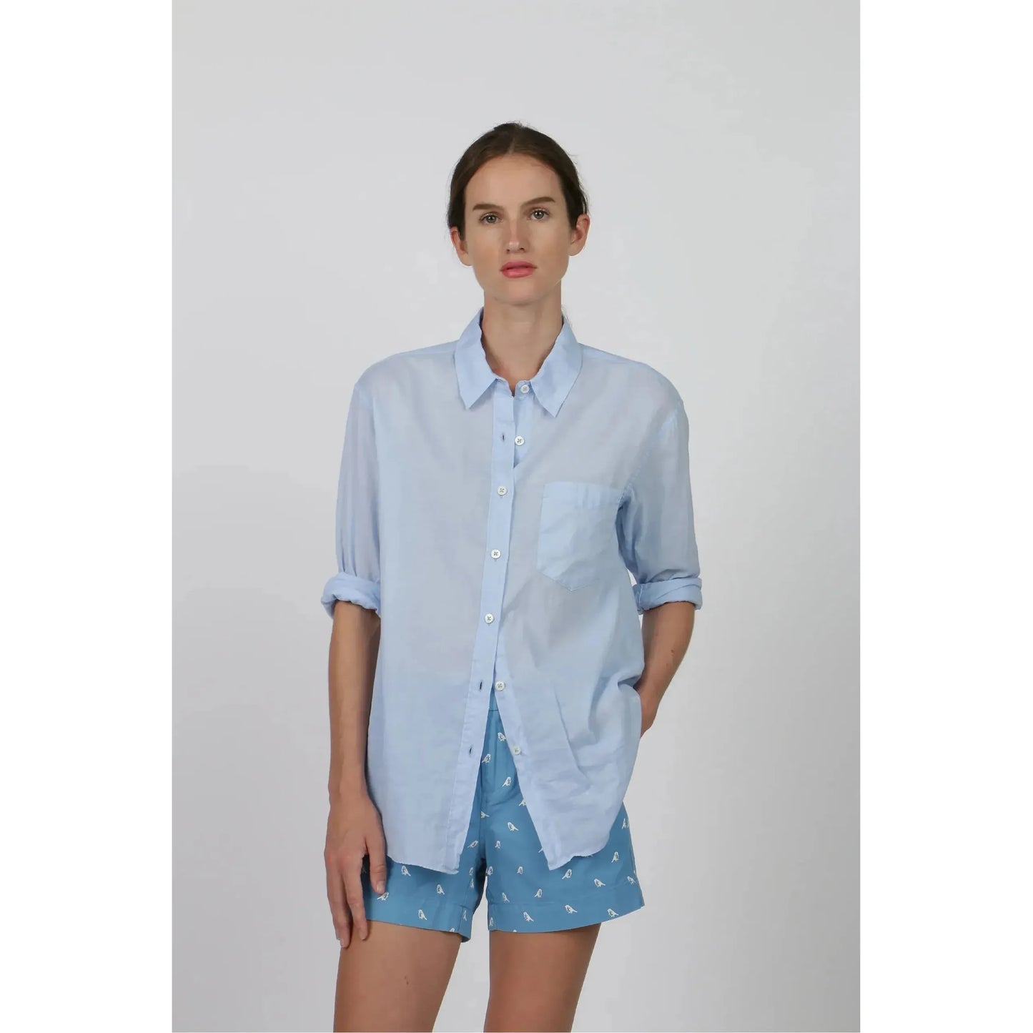 Women's airy periwinkle shirt by G1 Women's, featuring a lightweight, breathable fabric and a relaxed fit.