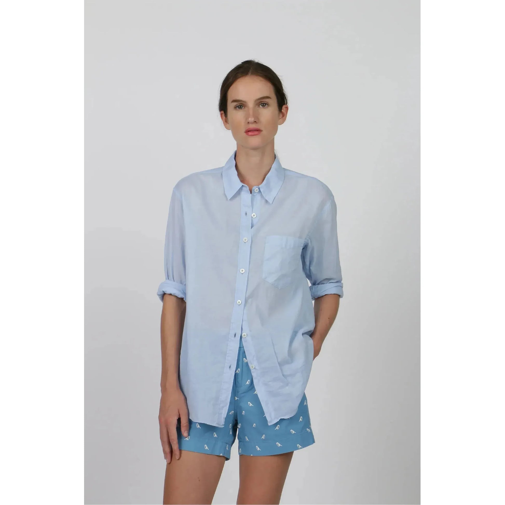 Women's airy periwinkle shirt by G1 Women's, featuring a lightweight, breathable fabric and a relaxed fit.