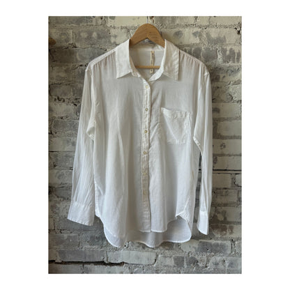 White women's Airy Shirt by G1 Women's, showcasing lightweight fabric and relaxed fit on a model.