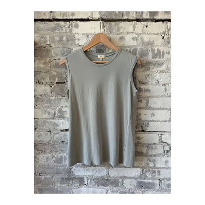 Women's sage muscle tank top by G1 Women's, sleeveless design with a relaxed fit, perfect for workout or casual wear.
