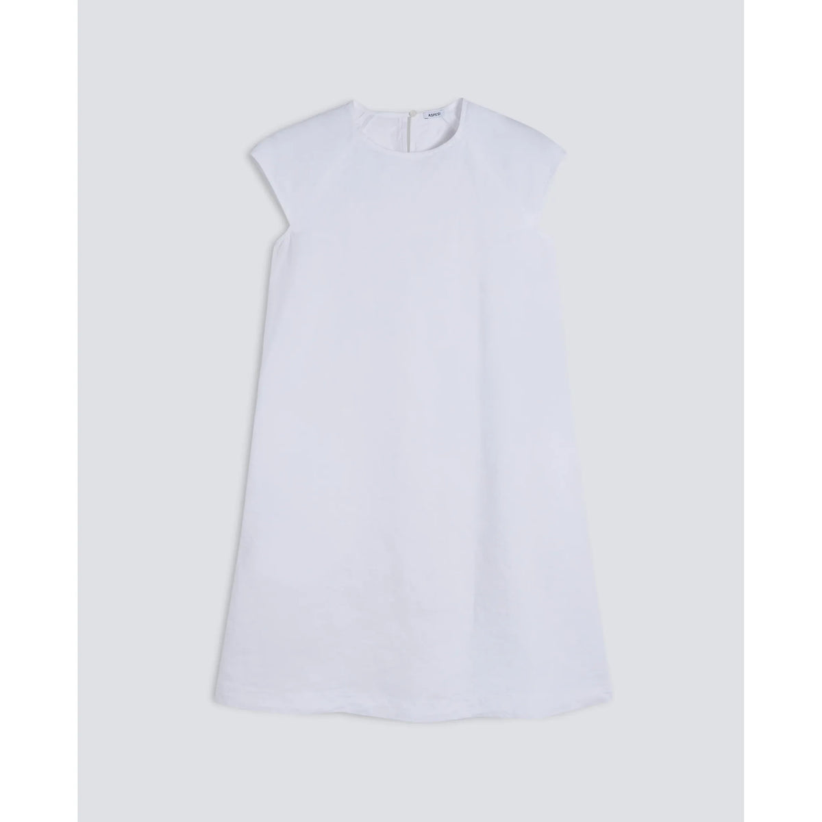 Women's white garment-dyed compact slub linen dress by Aspesi, showcasing a relaxed fit and lightweight fabric.