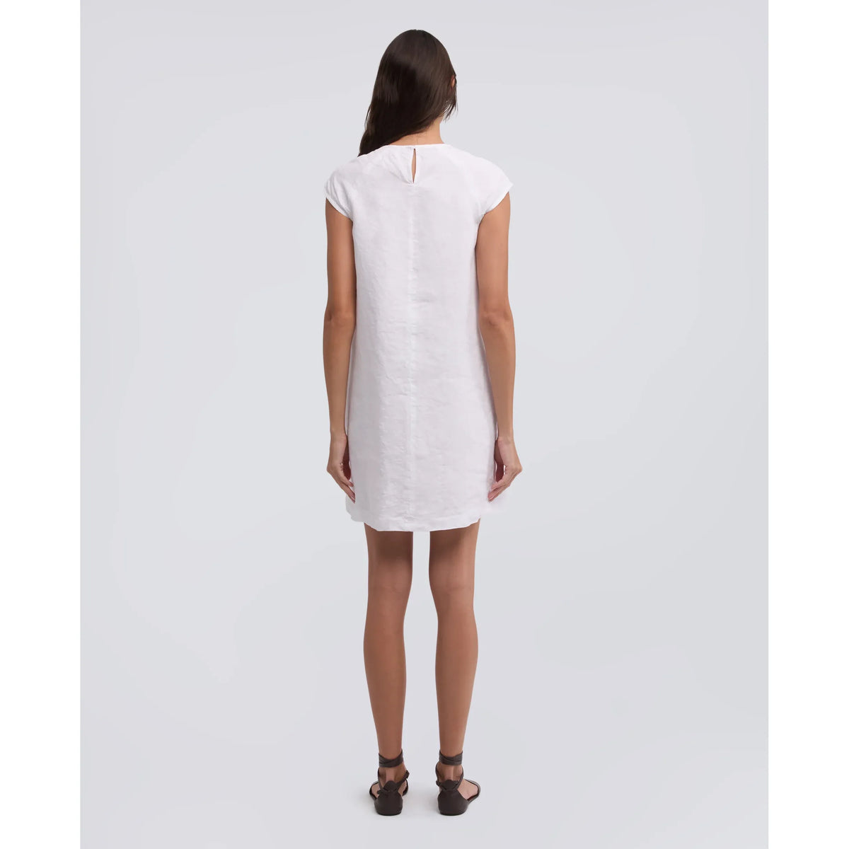 Women's white garment-dyed compact slub linen dress by Aspesi, featuring a relaxed fit and casual style.