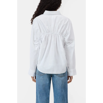 Women's gathered white cotton shirt by Closed, featuring a relaxed fit and casual style, shown on a model.