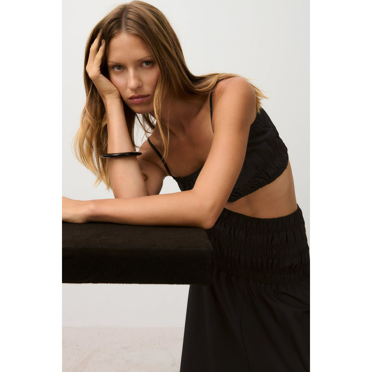 Black women's gathered top by Closed Women's, featuring a stylish, draped design and soft fabric for a casual, elegant look.
