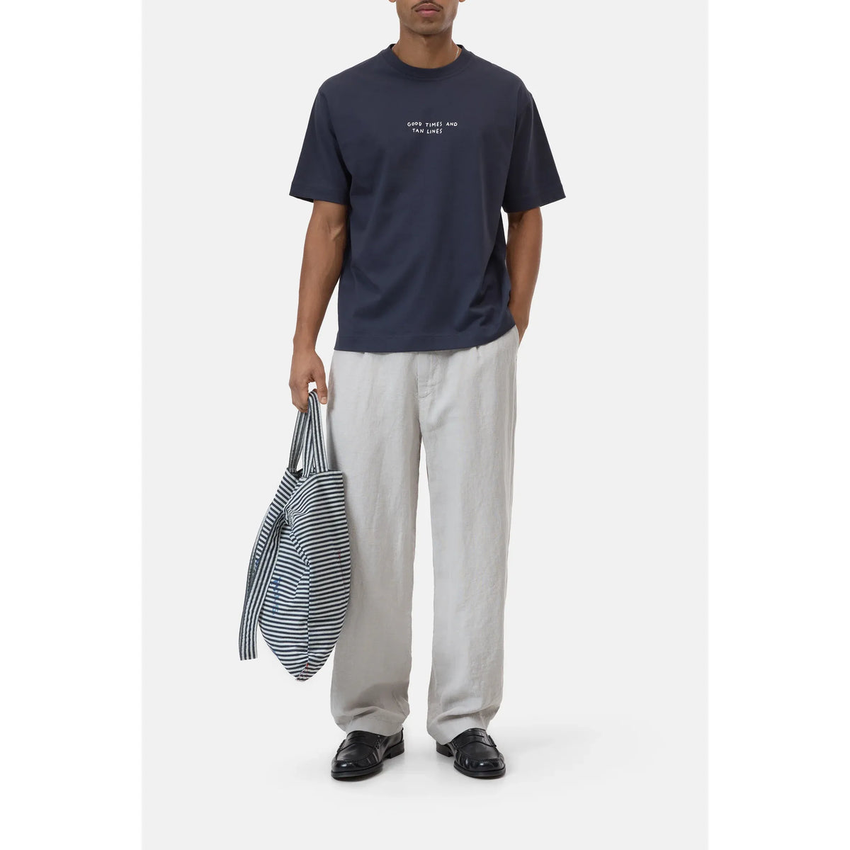 Closed Men's "Good Times and Tan Lines" organic cotton T-shirt in magma black, shown flat with front view.