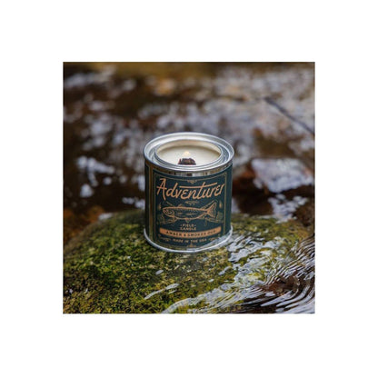 Adventurer Field Candle by Good & Well Supply Co. in a rustic holder, perfect for home décor and ambient lighting.