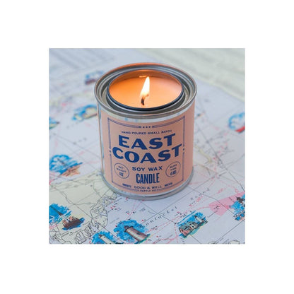 East Coast Soy Candle by Good & Well Supply Co. in a glass jar, showcasing its natural soy wax and soothing flame.