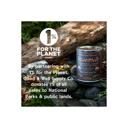 Hawai'i Volcanoes National Park 1/2 Pint Candle by Good & Well Supply Co. featuring a vibrant volcano landscape design.
