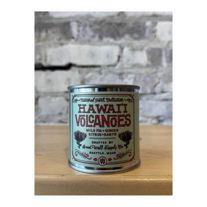 Hawai'i Volcanoes National Park 1/2 Pint Candle by Good & Well Supply Co., showing a volcanic landscape scene on the candle.