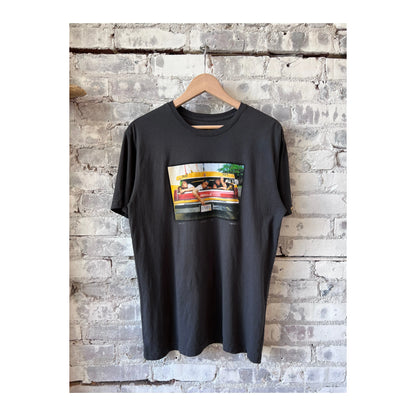 Men's Green Day Car SS Tee by Danny Clinch in faded black, featuring a classic band graphic on the front.