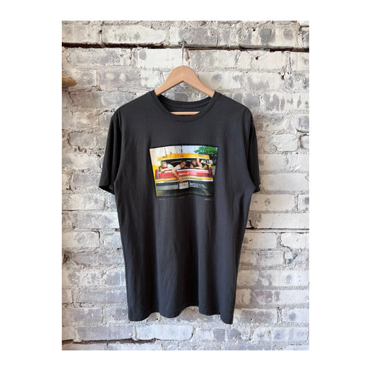 Men's Green Day Car SS Tee by Danny Clinch in faded black, featuring a classic band graphic on the front.