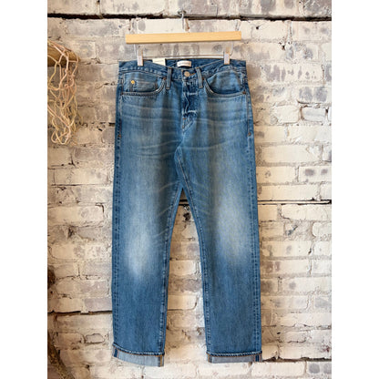 Men's Harlan Straight Archive Selvedge 12oz jeans in Carpenter Wash by Ace Rivington, showing the denim fabric and classic straight fit.