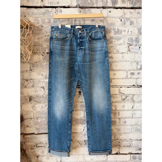 Men's Harlan Straight Archive Selvedge 12oz jeans in Carpenter Wash by Ace Rivington, showing the denim fabric and classic straight fit.