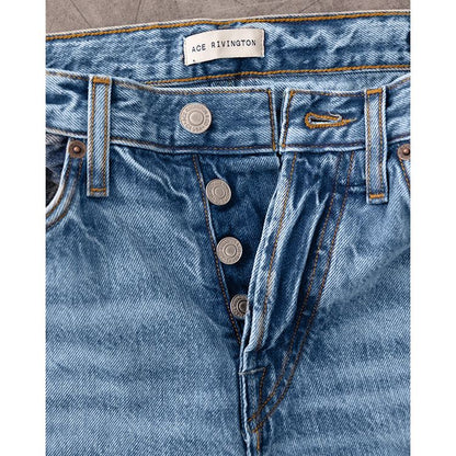 Men's Ace Rivington Harlan Straight Archive Selvedge 12oz jeans with Decade Wash, showcasing classic denim texture and fade details.