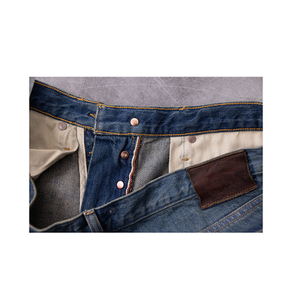 Men's Ace Rivington Harlan Straight Archive Selvedge 12oz jeans in mechanic wash with visible straight fit and classic denim texture.