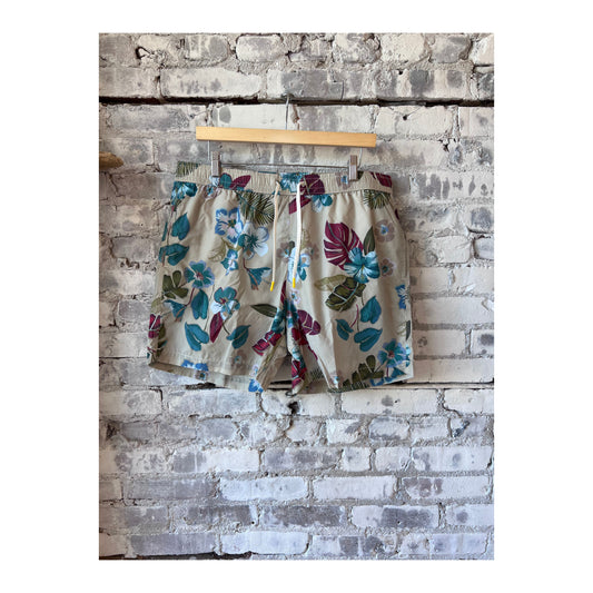 Hibiscus Printed Recycle Nylon Swim Trunks - Sand - DUNE + SALT