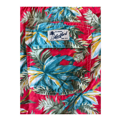 Men's printed swim trunks in red from Hartford Men's, featuring a vibrant pattern and comfortable fit.