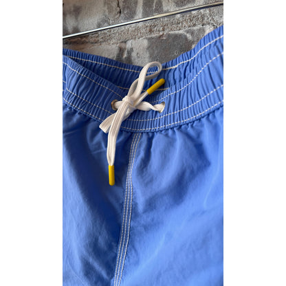 Men's Hartford Classic Sea Blue swim shorts with an elastic waistband and side pockets, displayed laid flat.