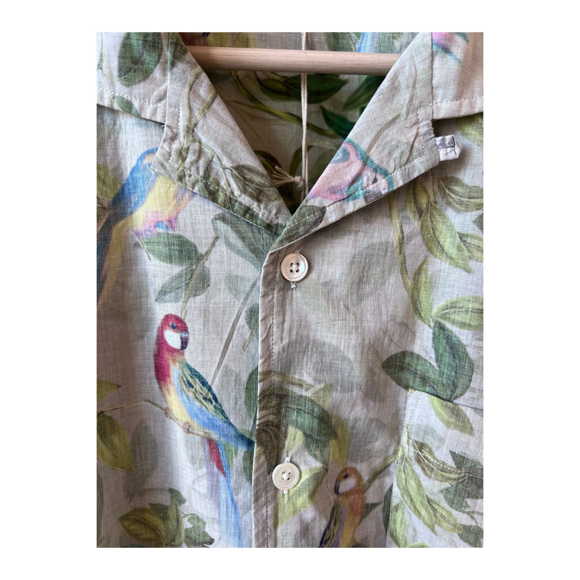 Men's Palm Mc Shirt in Sand by Hartford Men's, casual short-sleeve shirt with palm print, front view on plain background.