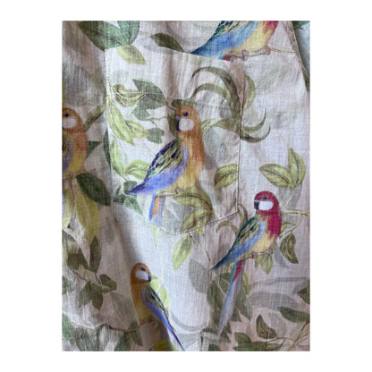 Men's Palm Mc Shirt in Sand by Hartford Men's, featuring a casual fit and palm print fabric, displayed on a hanger.