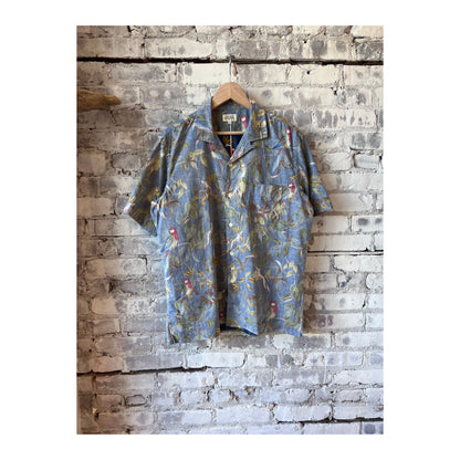 Men's Hartford Men's Parrot Palm Mc Shirt in blue, featuring a tropical palm print and casual fit, displayed on a white background.