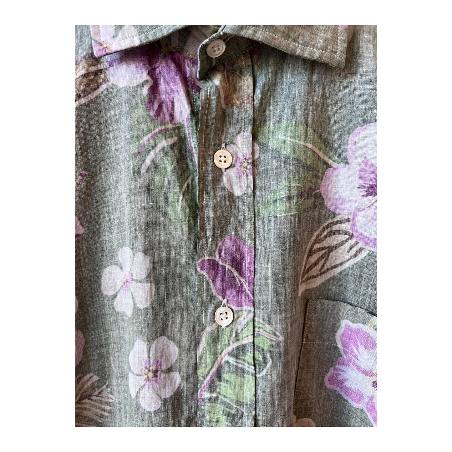 Men's Hartford Hawaiian print cotton shirt in army green featuring tropical floral design, casual summer style.