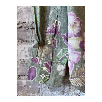Men's Paul Hawaiian print cotton shirt in army green by Hartford Men's, featuring a vibrant tropical floral pattern.