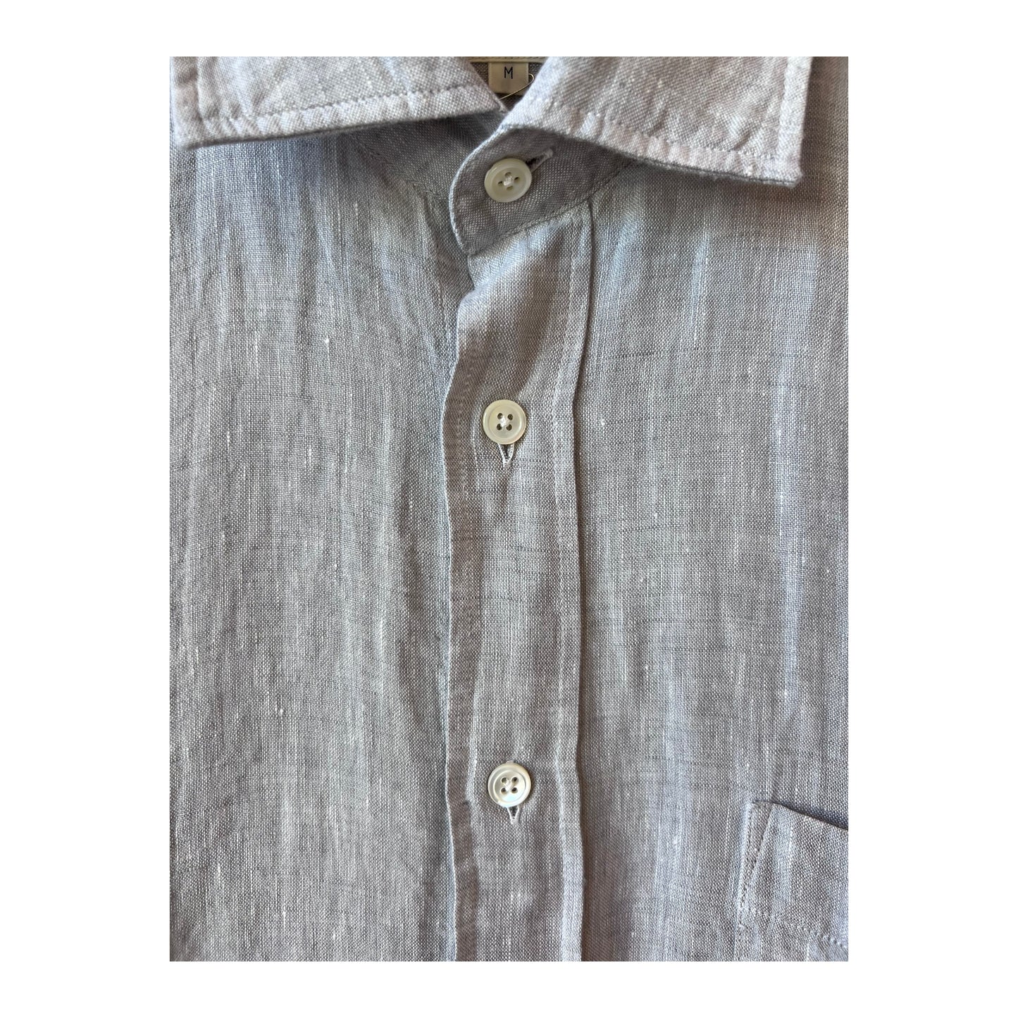 Men's Hartford Paul Linen Chambray Shirt in grey, casual long-sleeve shirt with a button-down collar and textured linen fabric.