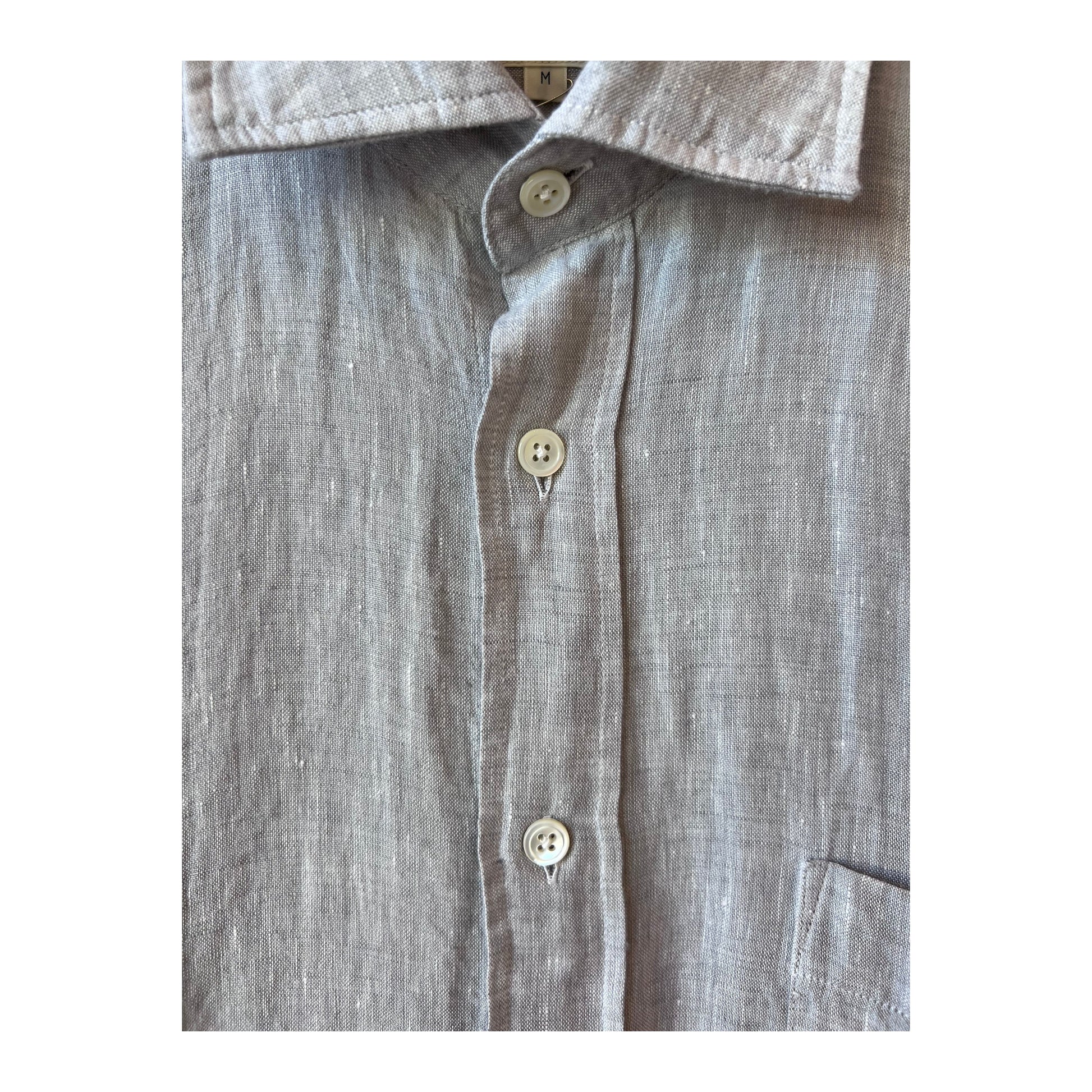 Men's Hartford Paul Linen Chambray Shirt in grey, casual long-sleeve shirt with a button-down collar and textured linen fabric.