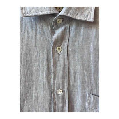 Men's Hartford Paul Linen Chambray Shirt in grey, casual long-sleeve shirt with a button-down collar and textured linen fabric.