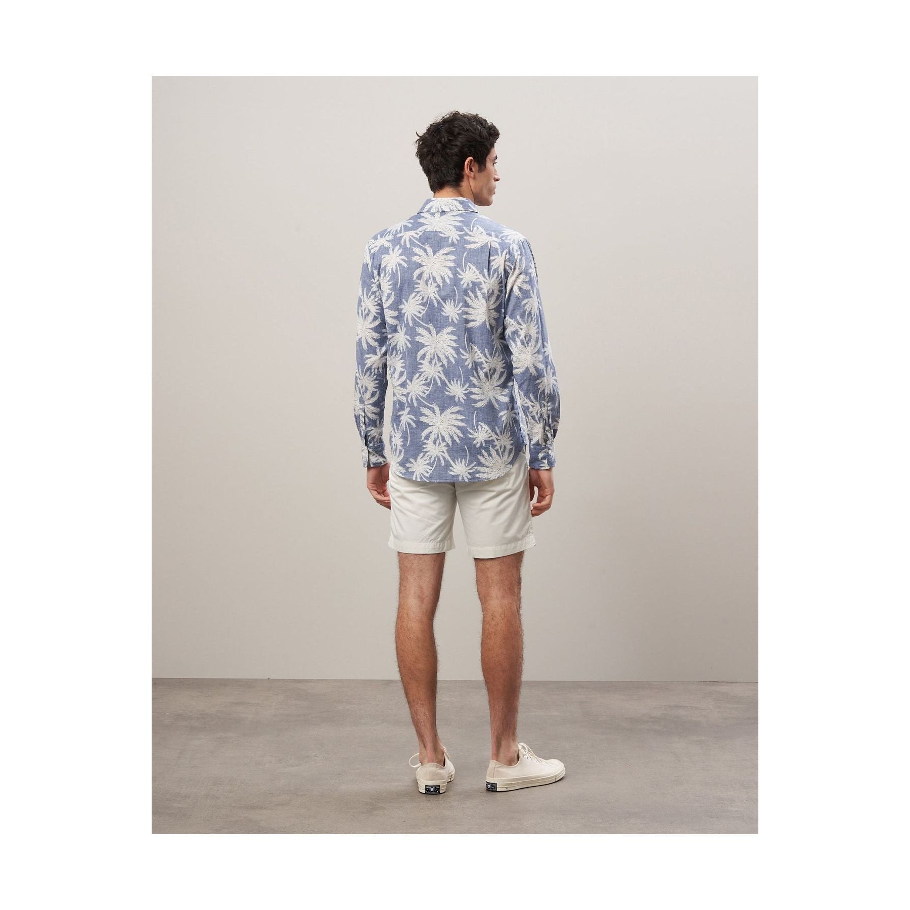Men's navy cotton shirt with Paul palm tree print from Hartford Men's, featuring a casual, tropical-inspired design.