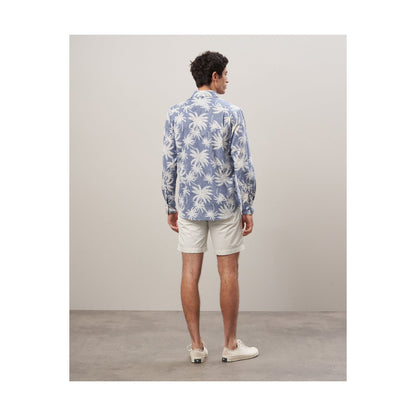 Men's navy cotton shirt with Paul palm tree print from Hartford Men's, featuring a casual, tropical-inspired design.