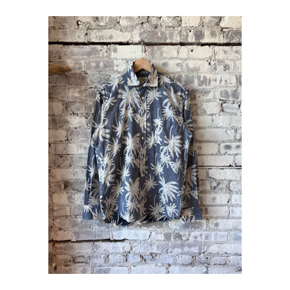 Men's navy cotton shirt with Paul Palm Tree Print by Hartford Men's, featuring a casual, tropical-inspired design.