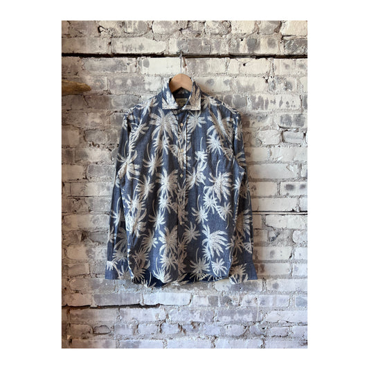 Paul Palm Tree Print Cotton Shirt - Navy - DUNE + SALT