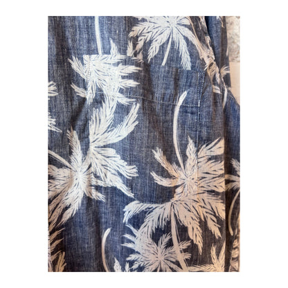 Men's navy cotton shirt with palm tree print by Hartford Men's, featuring a casual fit and tropical-inspired design.