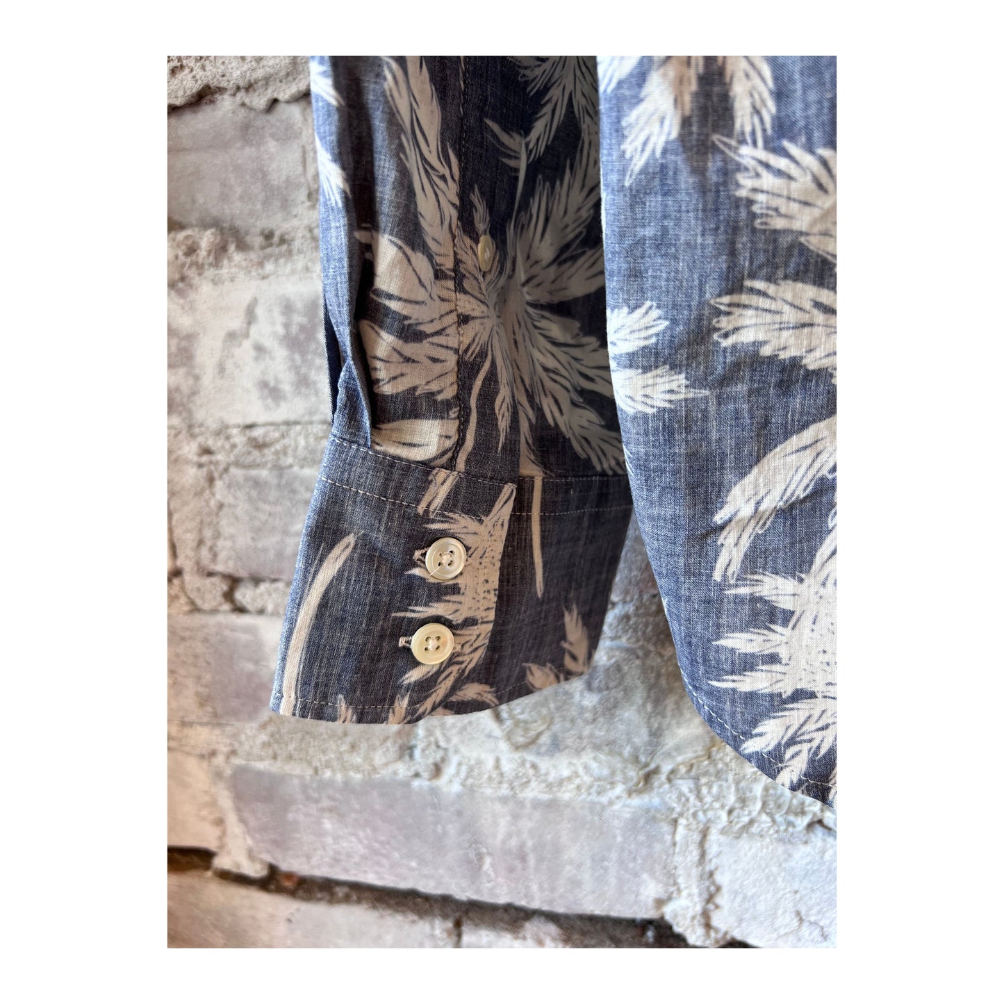 Men's navy cotton shirt with Paul Palm Tree print by Hartford Men's, featuring a casual, tropical-inspired design.