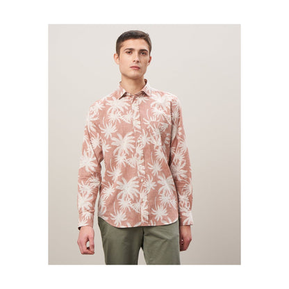 Men's rust cotton shirt with palm tree print from Hartford Men's, featuring a casual fit and tropical-inspired design.